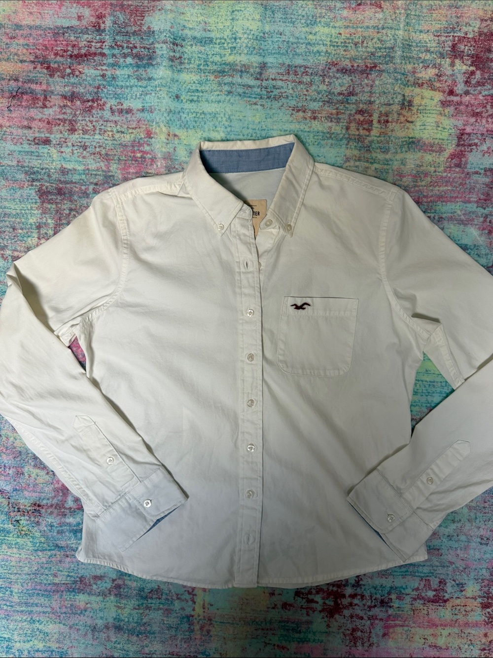 Hollister Light White Button-Down Shirt with Chest Logo
